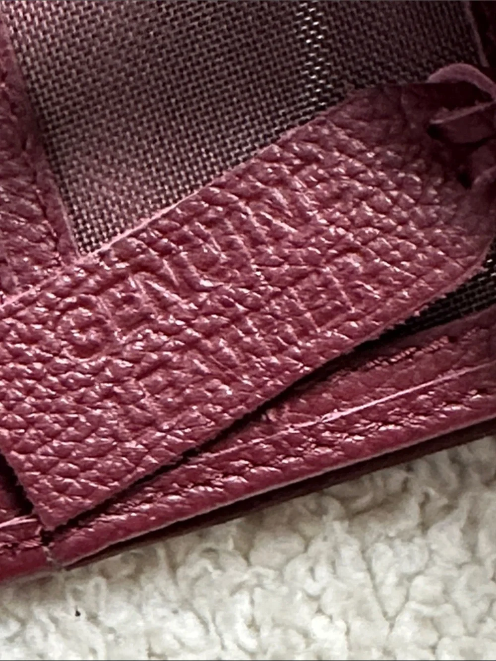 Pebbled Burgundy Genuine Leather Wallet with Buckle Strap, Whipstitch Details